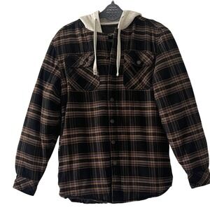 CQR‎ Men's Womens Insulated Flannel Hooded Snap Front Jacket XS